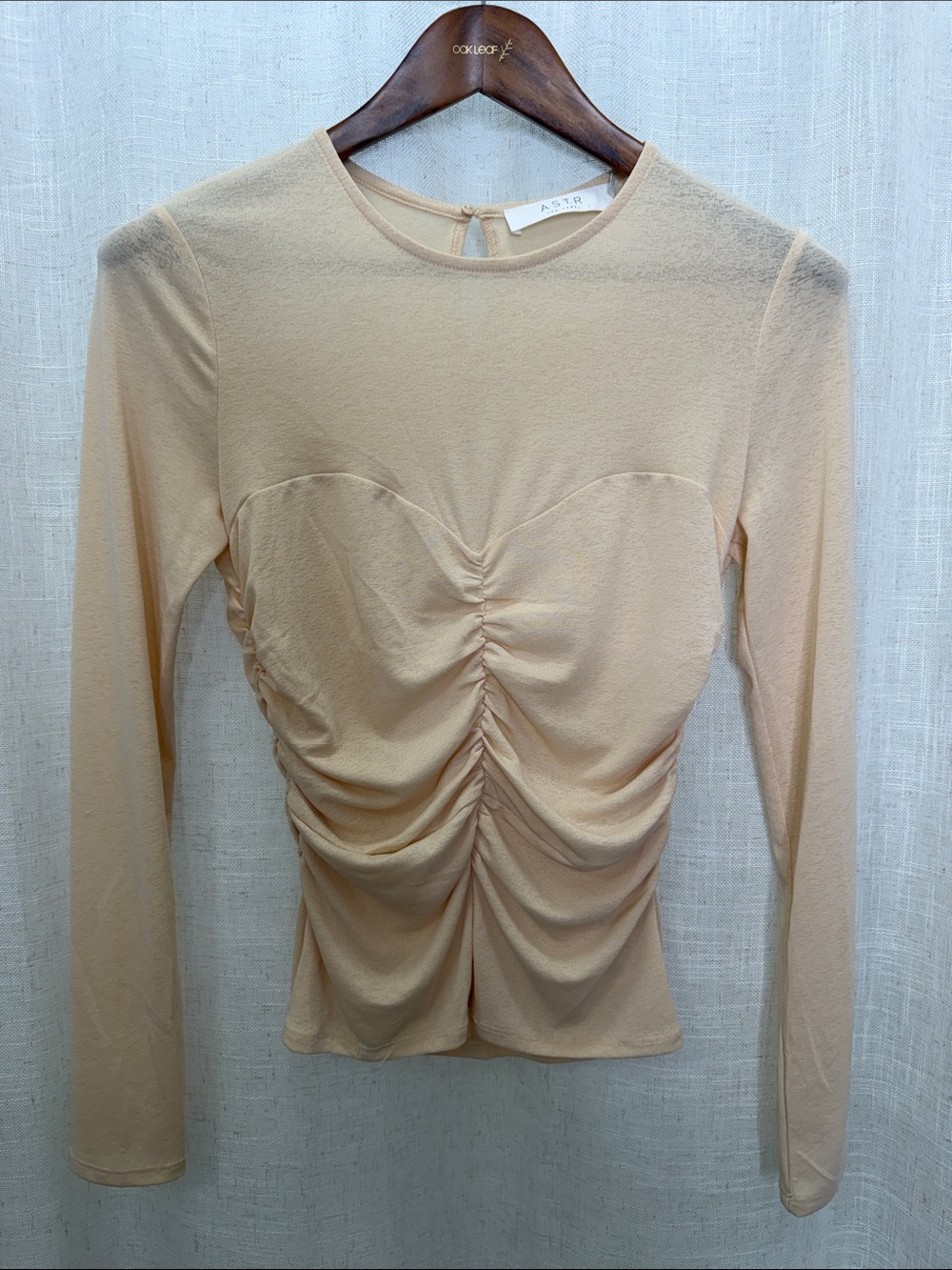 ASTR Long Sleeve Ruched Beige Top Size Medium Excellent Condition